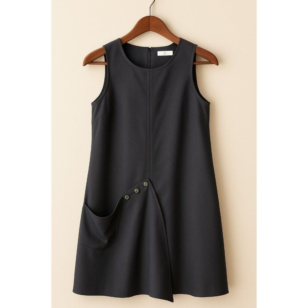 Tibi Asymmetrical Sleeveless 3 Snap Shift Dress Black Sz Oβ Contemporary Artsy